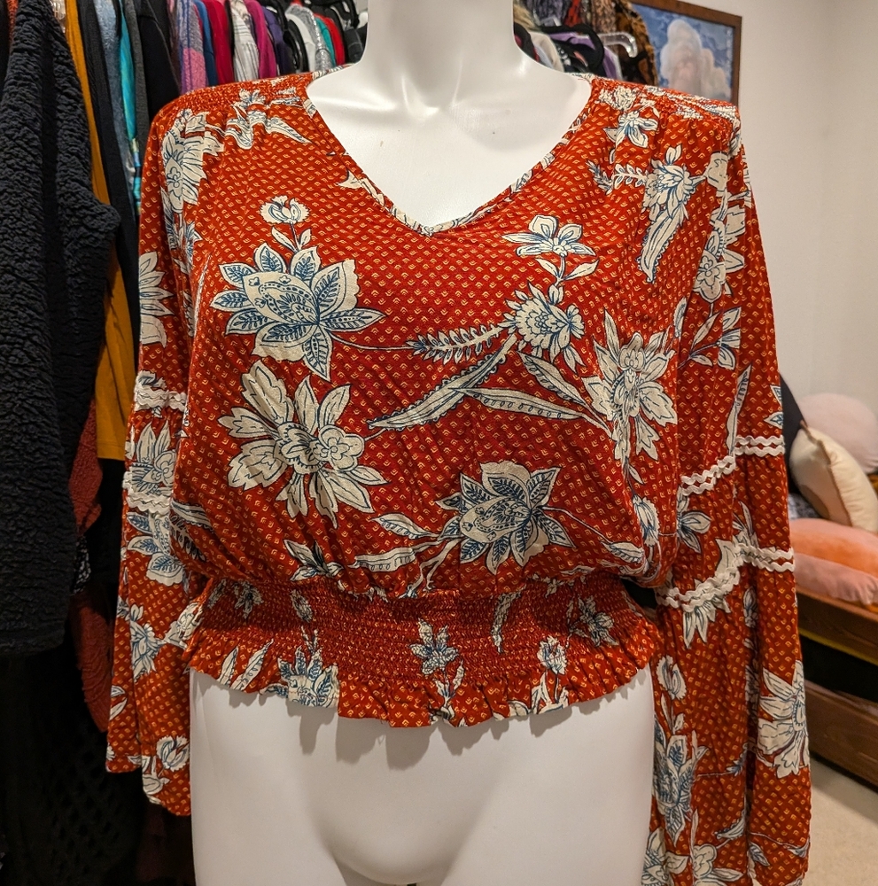 Jessica Simpson Red-Orange Floral Blouse - XL